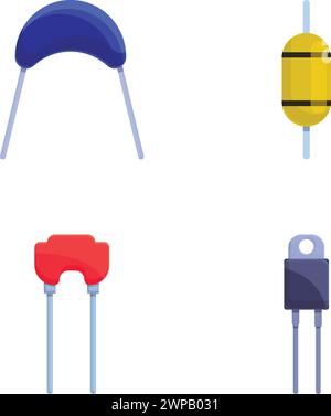Les icônes de condensateur définissent le vecteur de dessin animé. Condensateur et résistance. Composant électronique Illustration de Vecteur