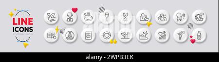 Icônes de cible de coeur, de poêle à frire et de ligne de médaille du gagnant. Pour l'application Web, impression. Boutons blancs icônes 3D. Vecteur Illustration de Vecteur