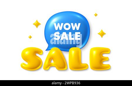 Étiquette de vente WOW. Affiche de prix d'offre spéciale. Bannière 3d texte de vente avec bulle de chat. Vecteur Illustration de Vecteur
