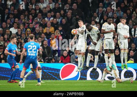 Madrid, Espagne. 06 mars 2024. Les joueurs du Real Madrid lors du match de l'UEFA Champions League, Round of 16, deuxième manche, entre le Real Madrid et le RB Leipzig ont joué au stade Santiago Bernabeu le 6 mars 2023 à Madrid en Espagne. (Photo de Bagu Blanco/PRESSINPHOTO) crédit : AGENCE SPORTIVE PRESSINPHOTO/Alamy Live News Banque D'Images