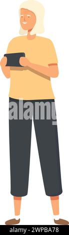 Grand-mère prendre smartphone shot Icon vecteur de dessin animé. Voyage senior. Personne Granny Illustration de Vecteur