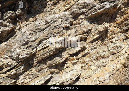 Flysch est une série de roches sédimentaires marines qui sont principalement d'origine clastique et se caractérisent par l'alternance de lithologiques Banque D'Images