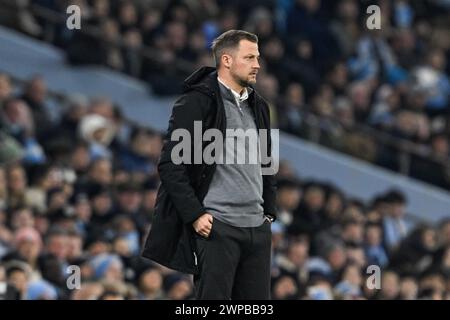 Jacob Neestrup entraîneur du FC Copenhagen lors du match de l'UEFA Champions League Manchester City vs FC Copenhagen au stade Etihad, Manchester, Royaume-Uni, le 6 mars 2024 (photo de Cody Froggatt/News images) Banque D'Images