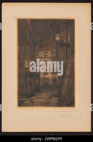 Vue sur le marché depuis le Danube. Planche 2 du portfolio 'Varsovie 1918' ; JAB CY SKI, Feliks (1865-1928), Wilder, Hieronim (1874-1941); 1918 (édition) ; 1917 (impression) (1918-00-00-1918-00-00);Young Poland (Styl), partage plus, Rynek Old Town (Varsovie), Old Town (Varsovie), Twardowska, Emilia (FL. 1947) - collection, Varsovie (Voïvodie Masovian), graphisme polonais, maison de location sous un Anna (Varsovie), maisons d'habitation, lanternes de rue, nocturnes, Pologne (culture), achat (provenance) Banque D'Images