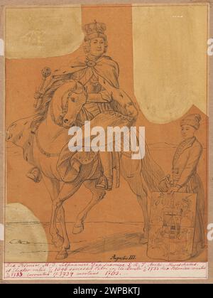 Portrait de August III SAS en costume de couronnement sur un cheval ; Lesser, Aleksander (1814-1884) ; 1830-1884 (1830-00-00-1884-00-00) ; August III SAS (Roi polonais et électeur saxon -1696-1763), August III SAS (Roi polonais et électeur saxon -1696-1763) -iconographie, Lesser, Aleksander (1814-1884), Lesser, Aleksander (1814-1884) - collections, Lesser, Emiljan Stanisław (1847-1912) Emiljan Stanisław (Baron - 1847-1912) - collection, petit, Wiktor Stanisław Zygmunt (Baron - 1853-1935), petit, Wiktor Stanisław Zygmunt (Baron - 1853 -1935) - collection, XVIIIe siècle, cadeau (provenance), Banque D'Images