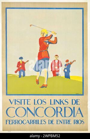 Affiche sportive de voyage vintage, Golf à Concordai Argentina 1930 Banque D'Images