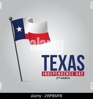 Texas Independence Day mars 2 fond, drapeau de l'État du Texas, carte de voeux, bannière, affiche, illustration vectorielle Illustration de Vecteur