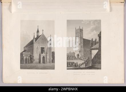 Vue intérieure d'une église familiale à Kórnik, créée par Johann Nepomuk Passini en 1842. L'illustration a été imprimée par l'imprimerie de Poznan et montre des éléments architecturaux et religieux. Banque D'Images