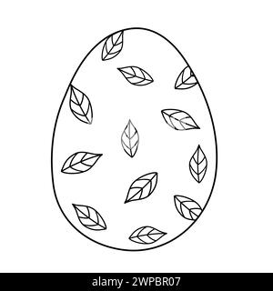 Oeuf avec motif de feuilles, illustration vectorielle plate de style doodle pour livre de coloriage pour enfants Illustration de Vecteur