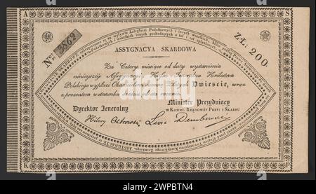 Affectation financière et administrative à partir de 1831, détaillant les opérations de trésorerie, les responsabilités et la tenue des dossiers officiels. Banque D'Images