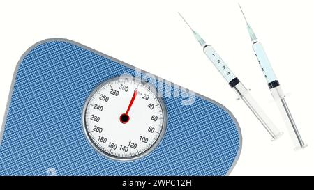rendu 3d de l'échelle de pesée du corps et seringue médicale Banque D'Images