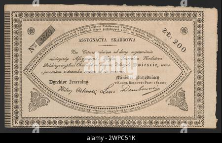 Document de 1831 enregistrant une affectation officielle de trésorerie, détaillant les responsabilités financières et les allocations au sein de l'administration gouvernementale de la Pologne. Banque D'Images
