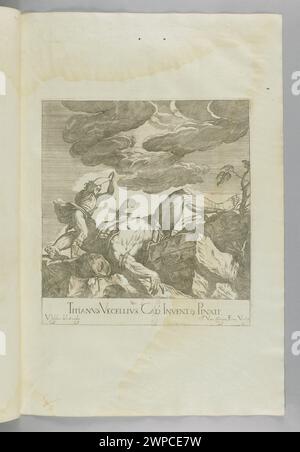 Tableau représentant l'histoire biblique de David et Goliath, créé en 1682, attribué à Valentin le Febre, influencé par Titien et Jacob Van Camen, montrant des figures détaillées, une composition dynamique et une scène narrative. Banque D'Images
