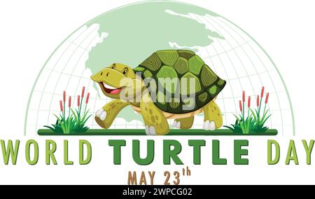 Tortue de dessin animé célébrant la Journée mondiale de la tortue, le 23 mai Illustration de Vecteur