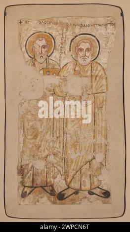 Cette peinture murale du VIIIe siècle représente les apôtres Piotr et Jan, reflétant l'art chrétien médiéval et l'iconographie religieuse. Banque D'Images