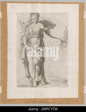 Flora, figure mythologique, représentée par Enea Vico (1523-1567) entre 1543 et 1567, y compris des références à Perséphone, Proserpina, graphismes italiens de la Renaissance et sculptures antiques. Banque D'Images