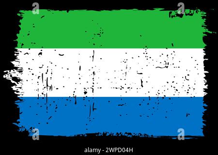 Drapeau Sierra Leone - drapeau vectoriel avec effet de rayures élégant et cadre grunge noir. Illustration de Vecteur