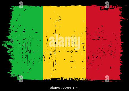 Drapeau Mali - drapeau vectoriel avec effet de rayures élégant et cadre grunge noir. Illustration de Vecteur
