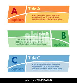 Ensemble de trois bannières horizontales colorées d'options. Modèle de conception infographique étape par étape. Illustration vectorielle Illustration de Vecteur