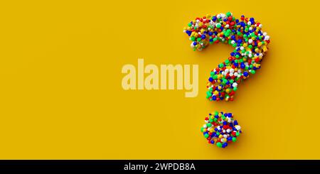 Fond d'espace de copie jaune avec des symboles de point d'interrogation de différentes formes. rendu 3d. Banque D'Images