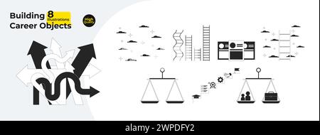 Construire carrière noir et blanc 2D ligne d'objets de dessin animé bundle Illustration de Vecteur