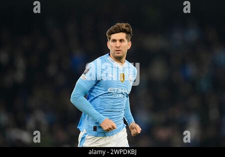 Stade Etihad, Manchester, Royaume-Uni. 06 mars 2024. John Stones (Manchester City) regarde lors d'un match de Ligue des Champions - Round of 16, Manchester City vs FC Copenhague, au stade Etihad, Manchester, Angleterre. Kim Price/CSM/Alamy Live News Banque D'Images