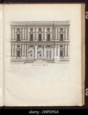 Cette illustration de 1622 montre la façade d'un palais génois de Palazzi di Genova par Ryckemans et Rubens, détaillant les caractéristiques architecturales extérieures et l'ornementation. Banque D'Images