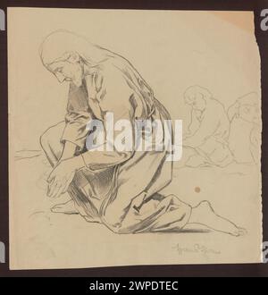 Cette œuvre de Hans Thoma, créée entre 1860 et 1924, représente le Christ sur le mont olivier, illustrant une scène religieuse du Nouveau Testament avec un paysage détaillé et une composition de figures. Banque D'Images