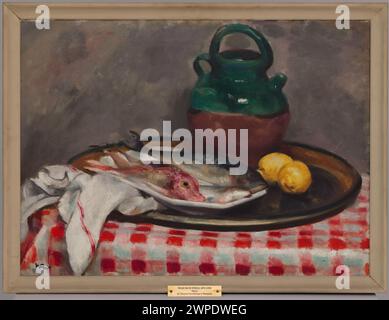 Cette peinture de Wojciech Weiss, vers 1929-1930, représente un poisson, illustrant des natures mortes polonaises du début du XXe siècle et une représentation naturelle. Banque D'Images