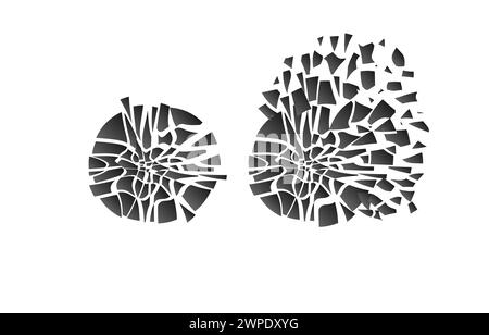 Conception d'arrière-plan. Ensemble d'icônes abstraites. Balle cassée avec des pièces réalistes. Concept 3D. Idée de toile de fond. Texture de vitrail. Modèle isolé. Illustration de Vecteur