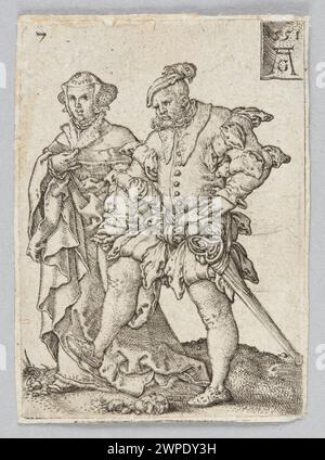 Une illustration de 1551 par Heinrich Aldegver montrant un couple de danseurs dans 'Wedding Dancers II', qui fait partie de la culture imprimée européenne du XVIe siècle. Banque D'Images