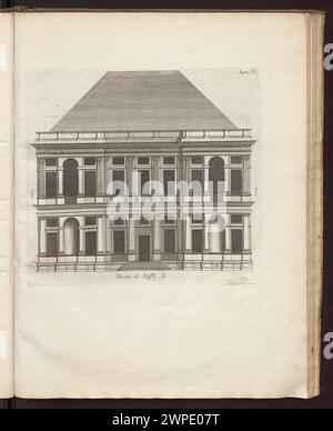 Ce dessin de 1622 représente la façade avant d'un palais génois de Ryckemans et Rubens, montrant des détails extérieurs, des fenêtres et des éléments architecturaux décoratifs. Banque D'Images