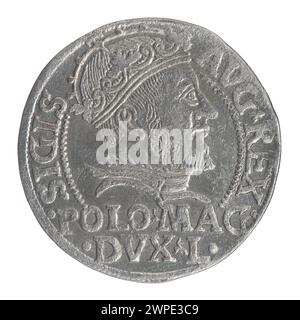 Un sou lituanien frappé en 1546 sous le règne du roi polonais Zygmunt II août, utilisé comme monnaie dans le Commonwealth polono-lituanien. Banque D'Images