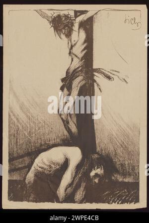 Tirage de Kazimierz Sichulski de 1912 représentant la Crucifixion de Jésus-Christ, une partie du style jeune Pologne, conservé dans la collection Dominik Witke-Jeżewski. Banque D'Images