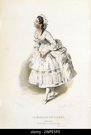 Suzanne dans 'le mariage de Figaro' - dans 'œuvres complètes de Beaumarchais', dessins d'Emile Bayard, éd. Laplace Sanchez & co, Paris, 1876 Banque D'Images