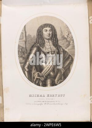 Portrait lithographique de Michał Korybut Wiśniowiecki, roi de Pologne, créé en 1861 par Henry Aschenbrenner avec des contributions d'Aleksander Lesser et Adam Dzwonkowski, montrant la tenue royale et les traits du visage. Banque D'Images