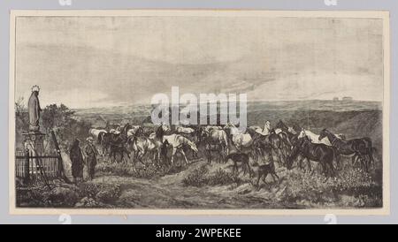 Reproduction aquarelle : Juliusz Kossak (1824-1899), un troupeau de chevaux, tiré de : 'Tygodnik Ilustrowany' 1884, no 61 (1er mars), p. 136 ; Kluczewski, Micha (fl. 1869-1890), Tygodnik Ilustrowany (Varsovie; magazine ; 1859-1939) ; 1884 (1850-00-00-1875-00-00); Banque D'Images