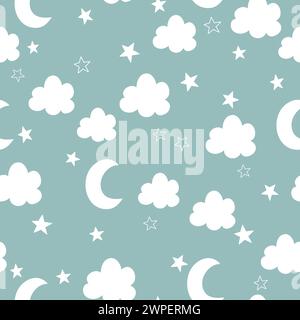 Fond pour les enfants avec la lune, les nuages et les étoiles. Motif sans couture enfantin. Illustration vectorielle. Illustration de Vecteur