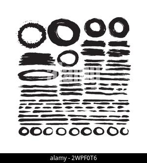 Ensemble de peinture noire, coups de pinceau d'encre isolés sur fond blanc. Éléments graphiques grunge. Bannières de texture sales. Éclaboussures d'encre. Illustration vectorielle Illustration de Vecteur