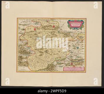 Carte du duché de Westphalie, une région historique en Allemagne. Publié à Amsterdam par Schenck et Valck, basé sur le travail de Janssonius. Grugeage illustré. Banque D'Images