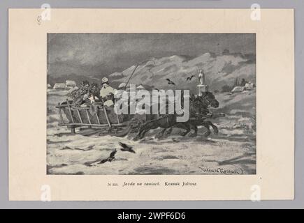 Reproduction d'une scène de promenade en traîneau de Juliusz Kossak, créée au début du XXe siècle entre 1901 et 1910. Banque D'Images