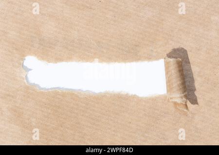 Papier brun avec bande déchirée et fond de papier blanc pour insérer du texte. Maquette de modèle Banque D'Images
