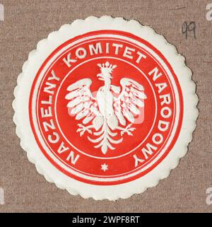 Un timbre-question représentant l'emblème polonais et le texte : le Comité national suprême ; le Comité national en chef ; 1914-1918 (1914-00-00-1918-00-00); Banque D'Images