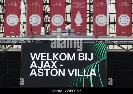 Amsterdam, pays-Bas. 07 mars 2024. AMSTERDAM, 07-03-2024, JohanCruyff Stadium, UEFA Conference League saison 2023/2024. Première étape entre Ajax et Aston Villa. Détail du crédit du stade : Pro Shots/Alamy Live News Banque D'Images