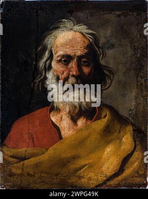 Tableau de la tête d'un vieil homme par Jusepe de Ribera (1591-1652), qui fait partie de la collection de la Bibliothèque de l'ordination Krasińskie à Varsovie (1844-1944), mettant en valeur le portrait baroque et le réalisme expressif. Banque D'Images