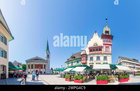 Église Dornbirn équipée Martin, Square Marktplatz, maison Lugerhaus Dornbirn Bodensee Lac de Constance Vorarlberg Autriche Banque D'Images