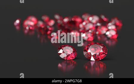 Ruby Diamond Topaz Gem placé sur fond brillant 3D rendant le flou Banque D'Images