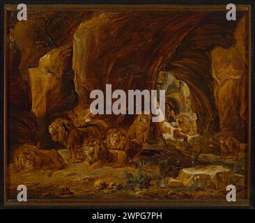 Cette peinture représente le Daniel biblique dans une grotte rocheuse avec des lions, créée par David II Teniers (1610-1690) au XVIIe siècle. C'est une scène religieuse flamande incluse dans les collections d'art. Banque D'Images