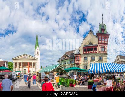 Église Dornbirn équipée Martin, Square Marktplatz, maison Lugerhaus Dornbirn Bodensee Lac de Constance Vorarlberg Autriche Banque D'Images