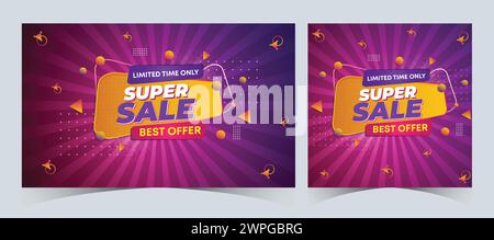 Ensemble de conception de modèle de bannière web de super vente. messages promotionnels de modèle de bannière de vente flash. bannière web pour bannière de réduction de promotion de méga vente Illustration de Vecteur